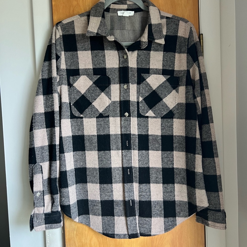 Black and Beige Plaid Flannel Shirt